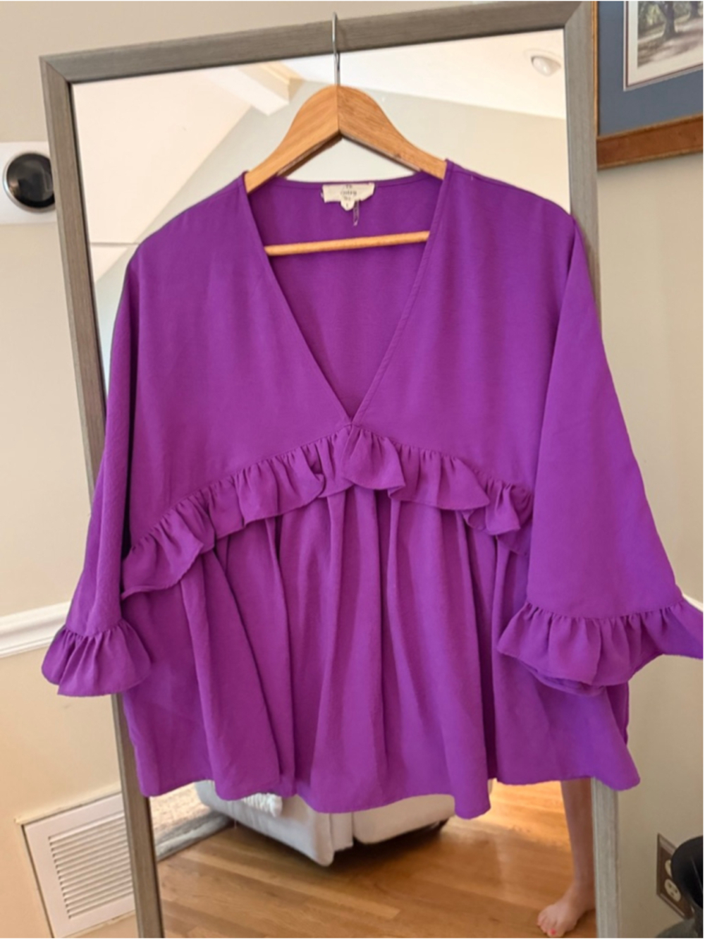 Women's Entro Purple V-Neck Ruffle Blouse S - Picture 2 of 4